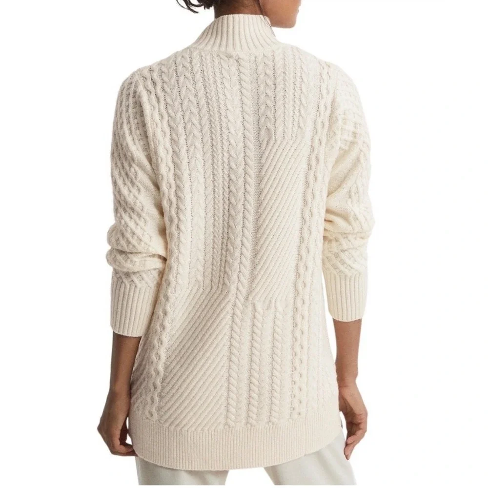 Reiss Martha Mixed Cable Knit Sweater Womens S Ivory EUC Mock Neck Wool Blend